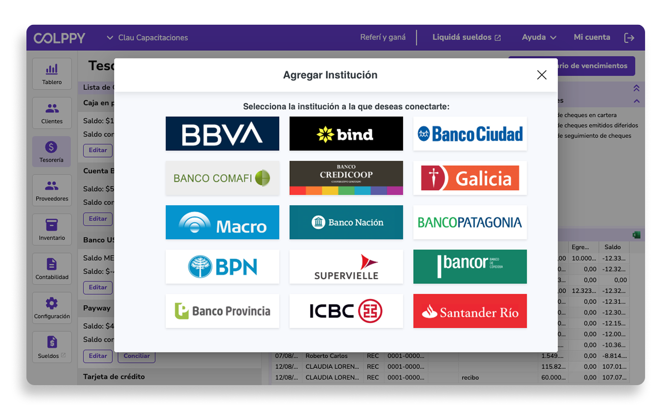 Conectá tu banco con Colppy
